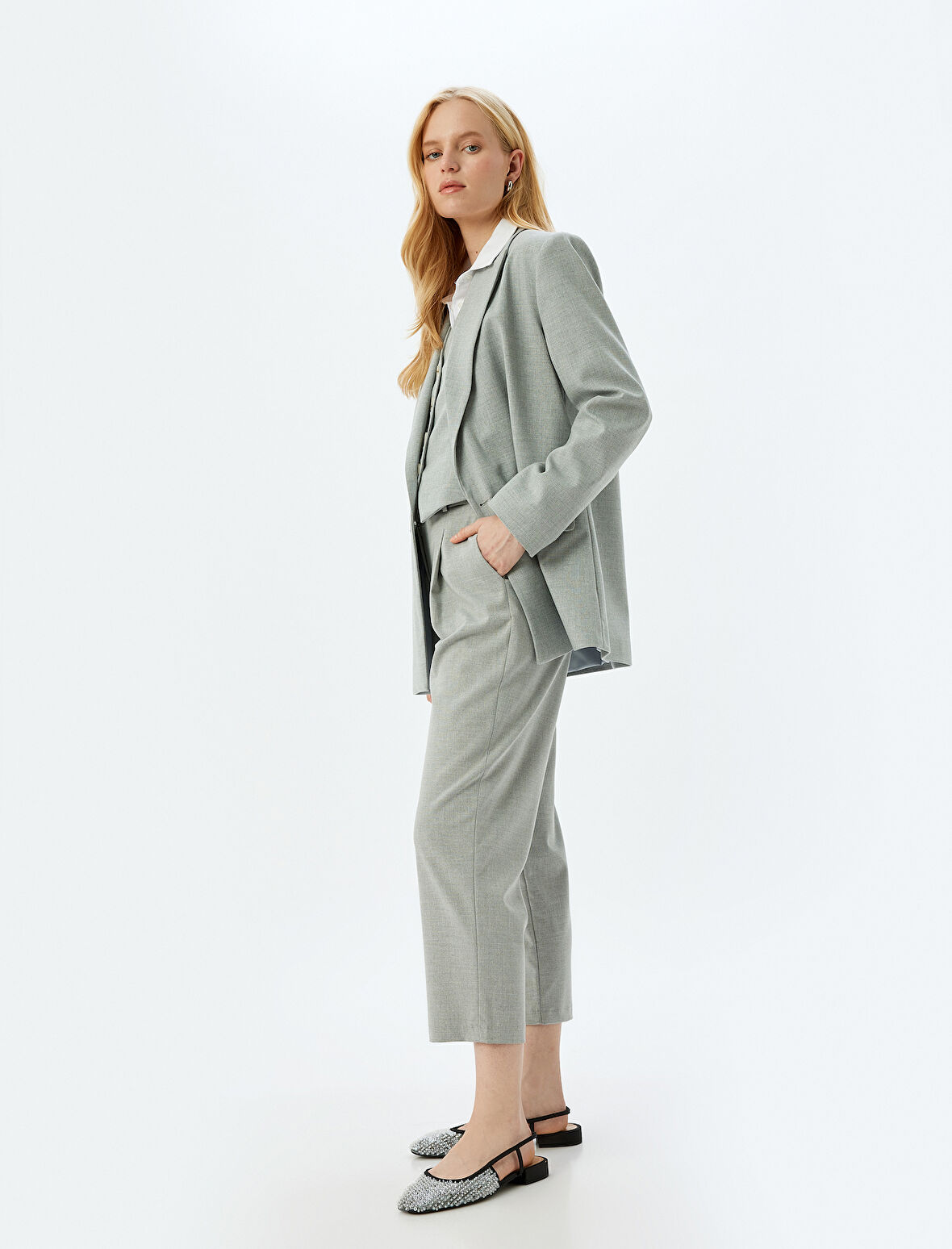 Yüksek Bel Kumaş Pantolon Mom Fit Cepli 