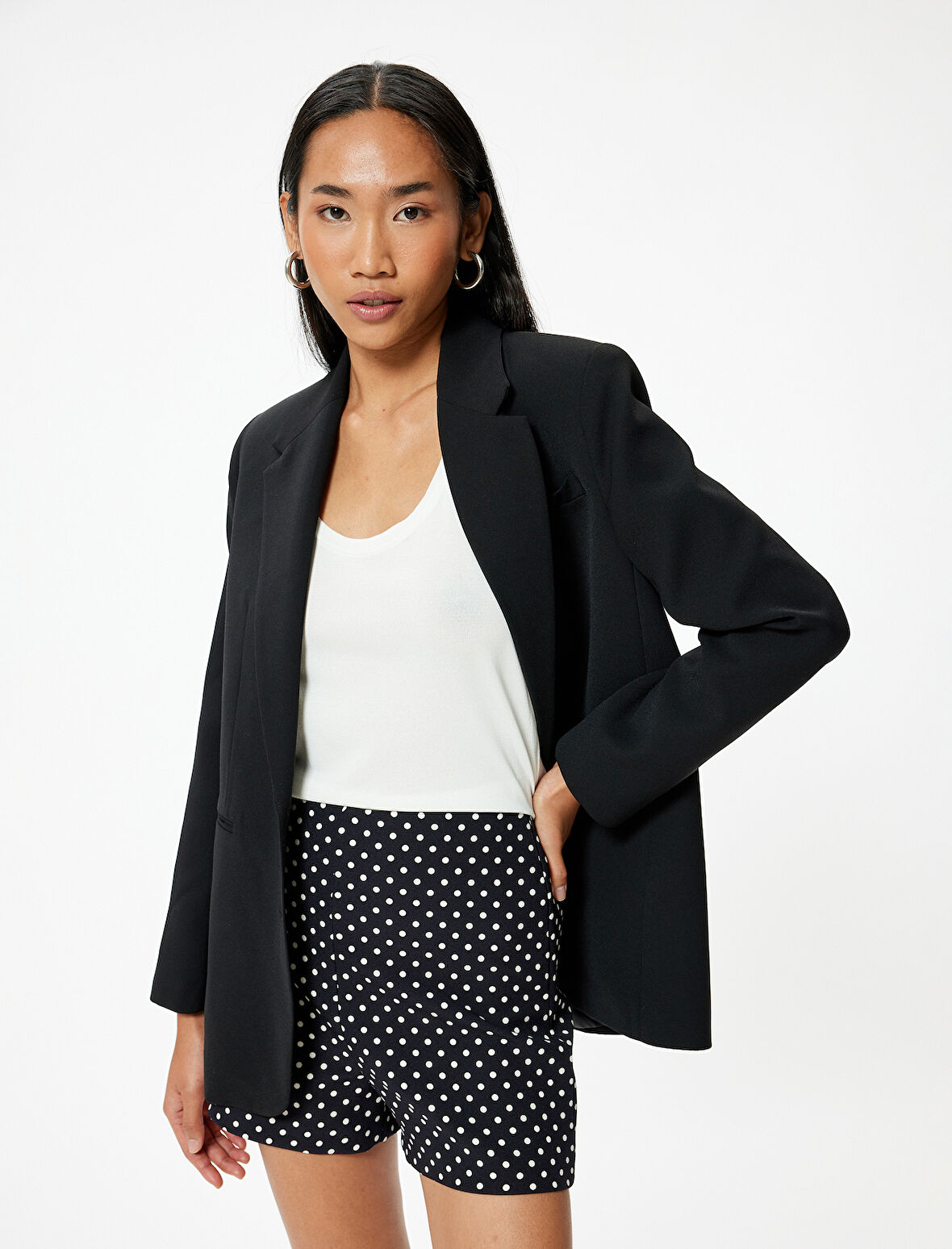 Puantiyeli Mini Şort Yüksek Bel Slim Fit 