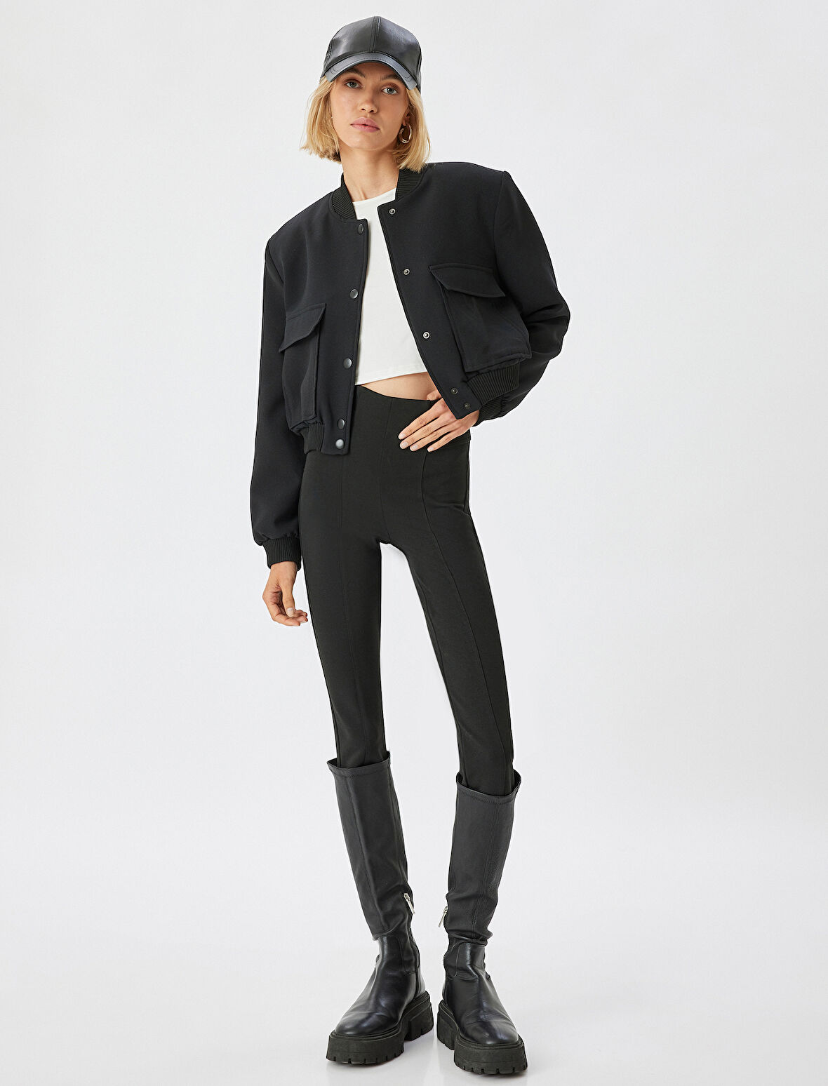 Nervürlü Tayt Yüksek Bel Lastikli Slim Fit 