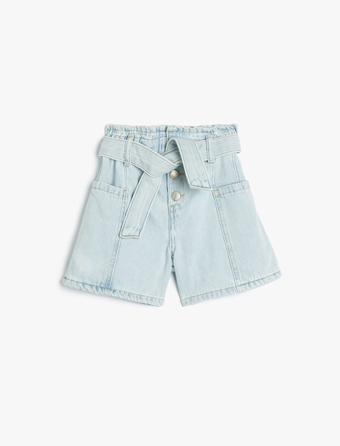 Kot Şort Kuşak Detaylı Cepli Pamuklu Beli Lastikli