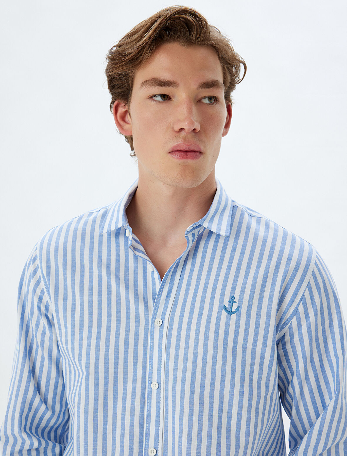 Uzun Kollu Gömlek Çapa İşlemeli Pamuklu