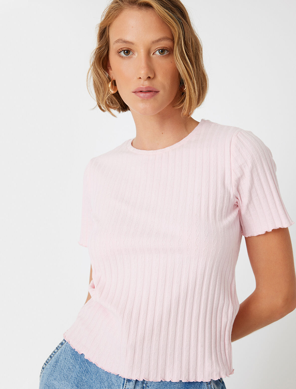 Kısa Kollu Tişört Kaşkorse Bisiklet Yaka Pamuklu Slim Fit