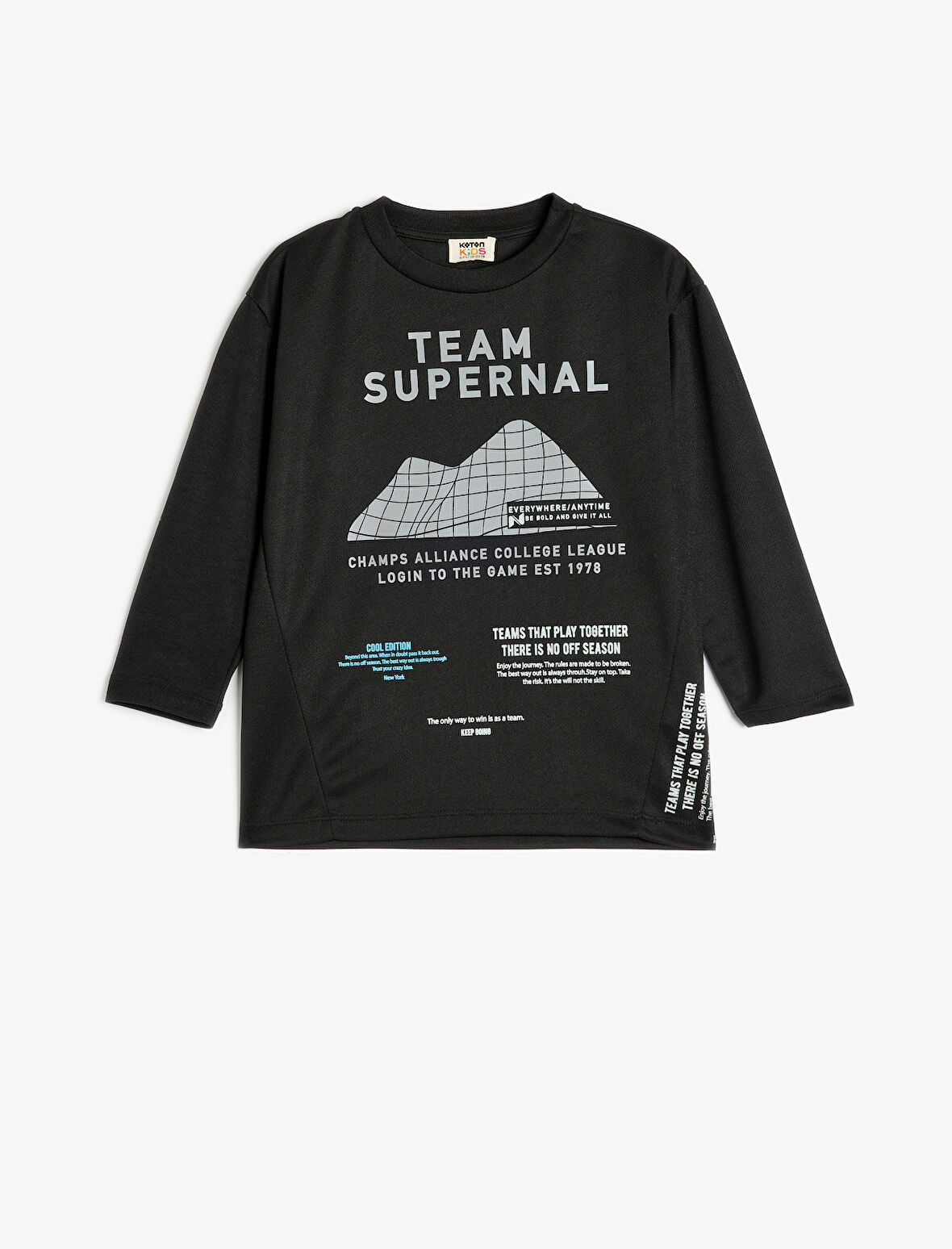 Oversize Tişört Slogan Baskı Detaylı Uzun Kollu Bisiklet Yaka 