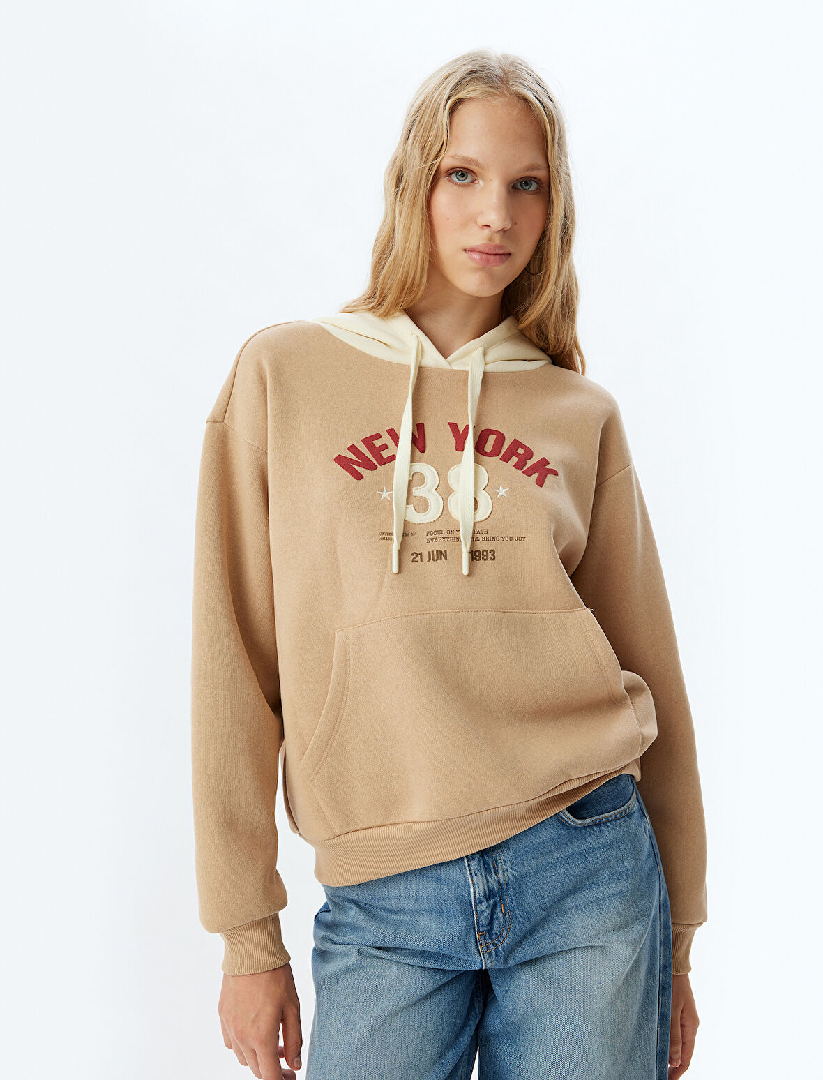 Kolej Sweatshirt Kapüşonlu Baskılı Kanguru Cepli Rahat Kalıp