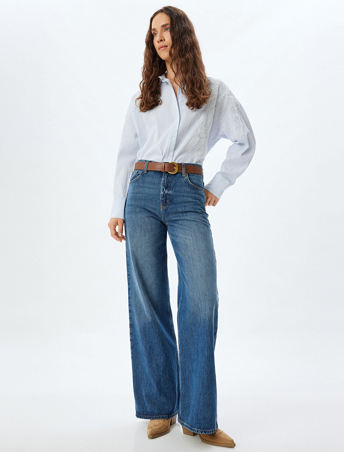 Floral İşleme Detaylı Gömlek Rahat Kalıp Uzun Kollu 