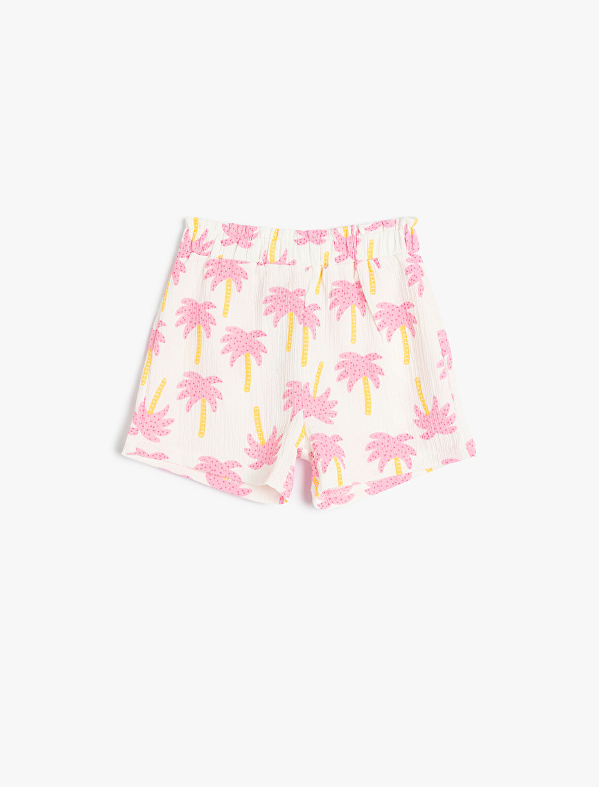 Şort Beli Lastikli Dokulu Palmiye Baskı Detaylı