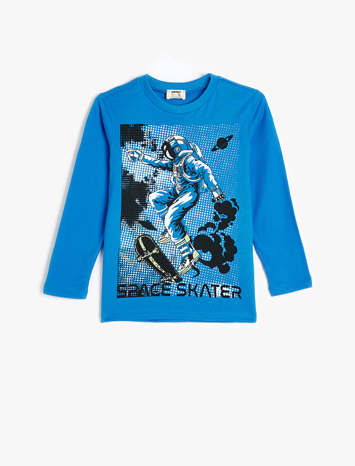 Tişört Uzay Temalı Baskı Detaylı Uzun Kollu Bisiklet Yaka Pamuklu