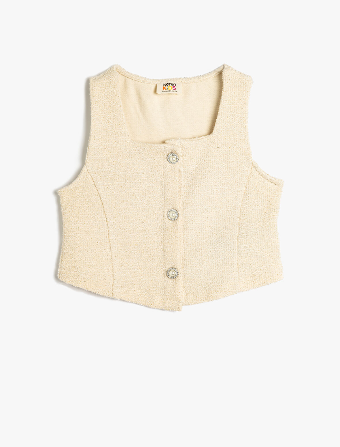 Tüvit Krop Yelek Kare Yaka Kolsuz İnci Düğmeli 