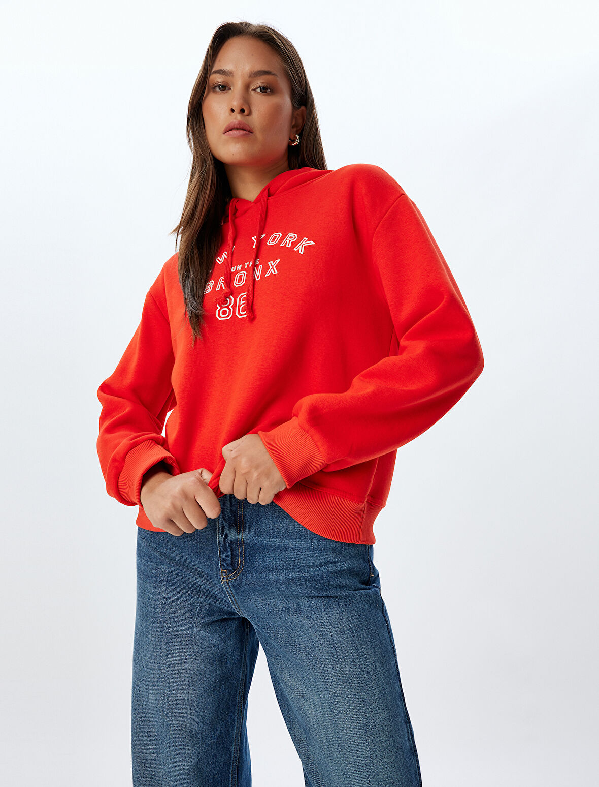 Kapşonlu Sweatshirt Şehir Baskılı Uzun Kollu 