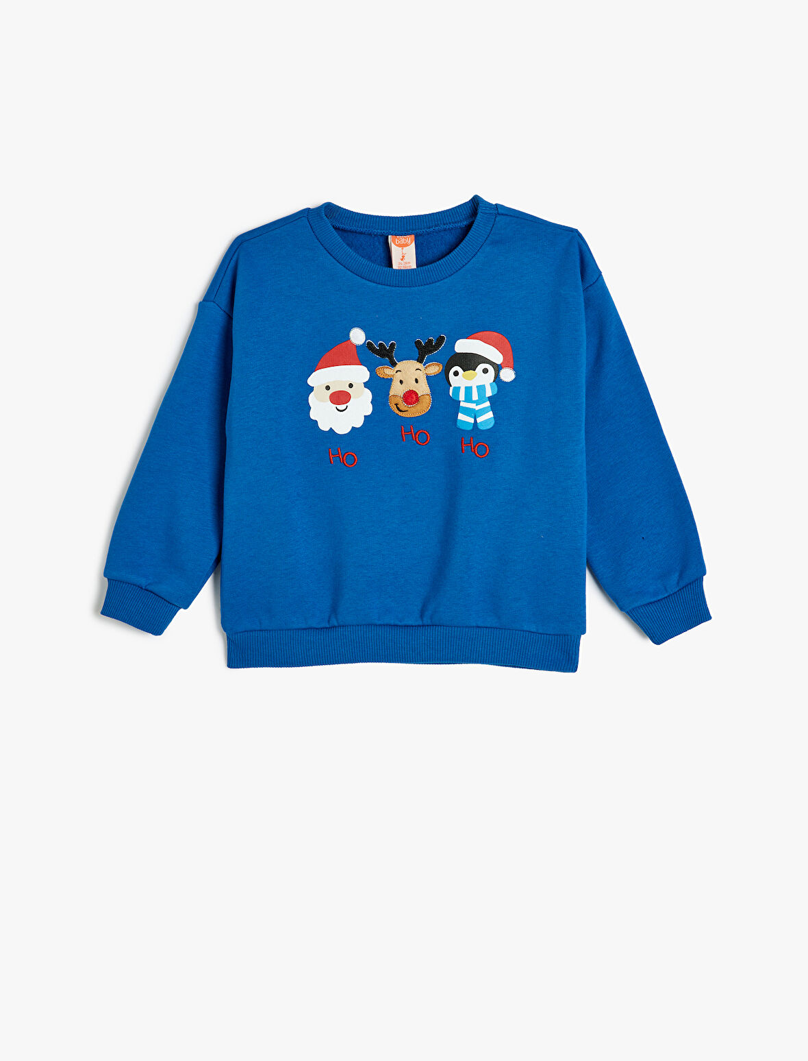 Yılbaşı Sweatshirt Temalı Uzun Kollu Bisiklet Yaka Baskı Detaylı Şardonlu