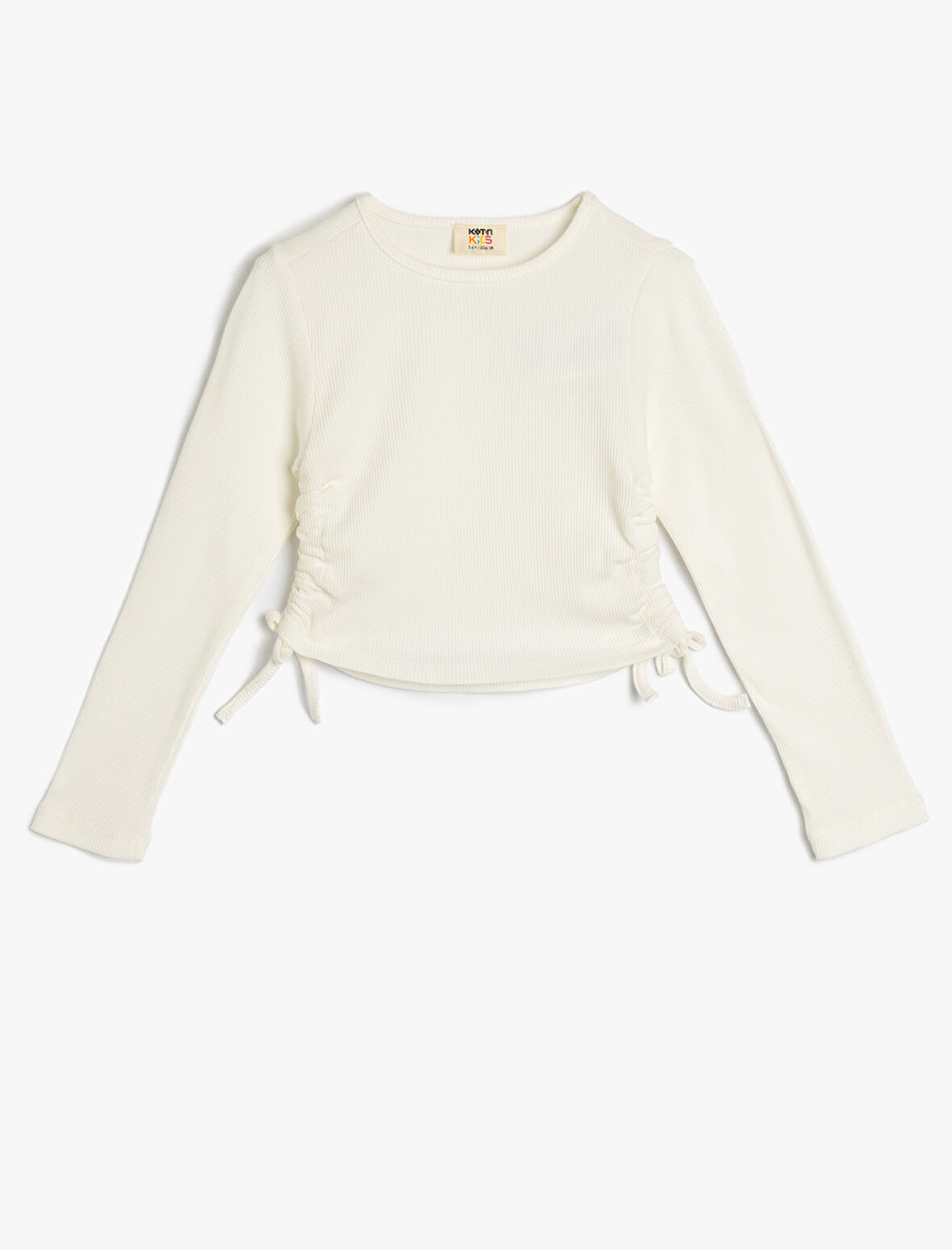 Uzun Kollu Tişört Yanları Büzgülü Bağlamalı Bisiklet Yaka Pamuklu