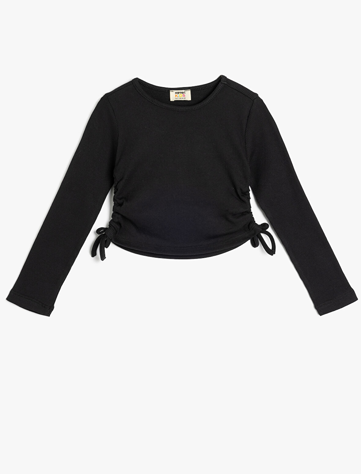 Uzun Kollu Tişört Yanları Büzgülü Bağlamalı Bisiklet Yaka Pamuklu