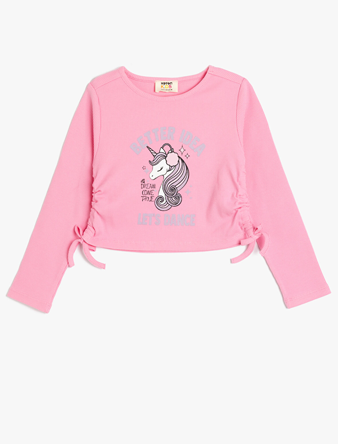 Unicorn Tişört Uzun Kollu Bisiklet Yaka Yanları Büzgülü Bağlamalı Pamuklu