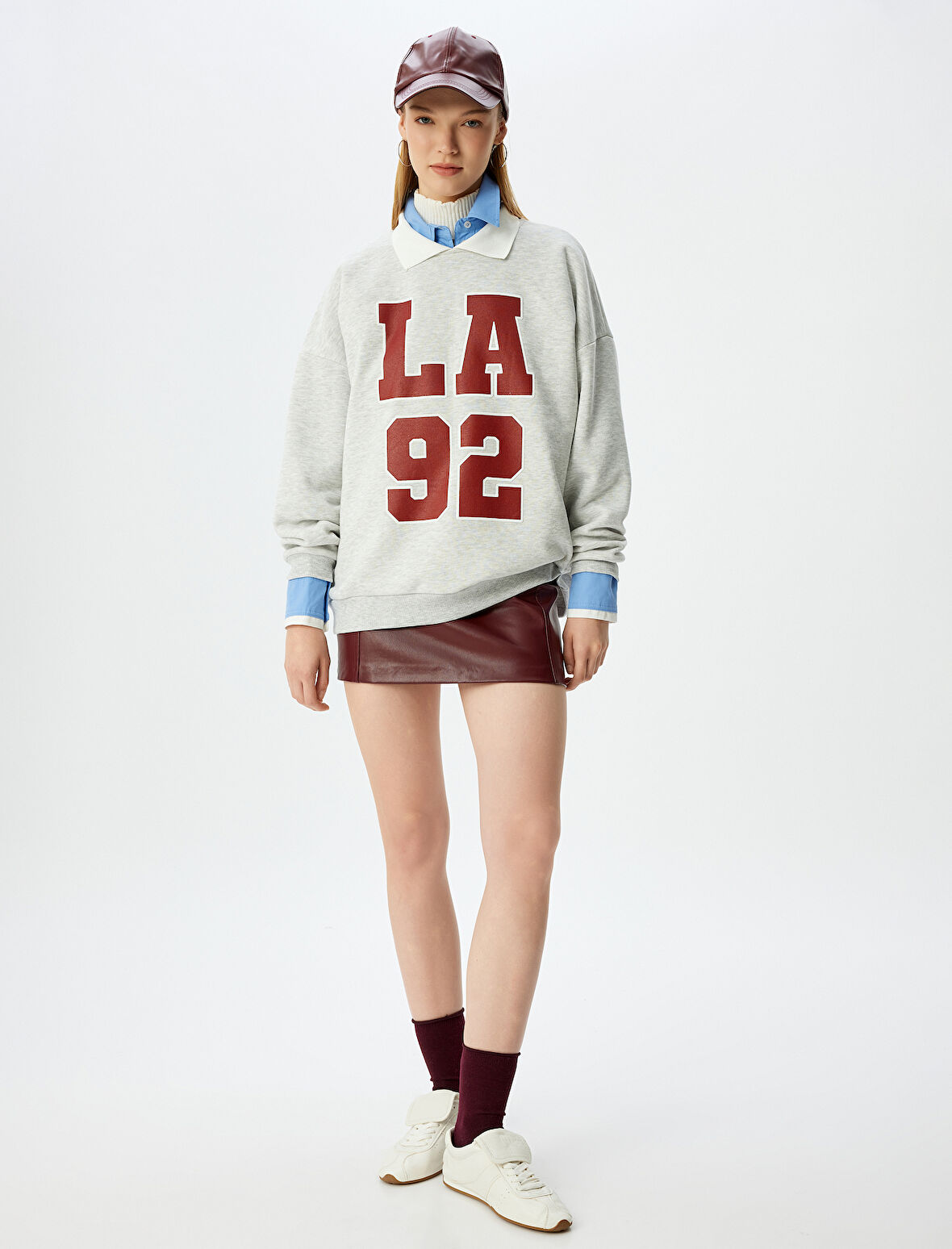 Polo Yaka Kolej Baskılı Uzun Kollu Sweatshirt