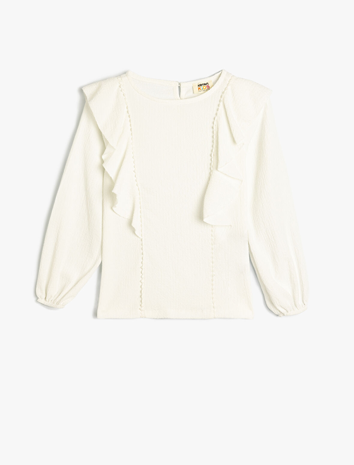 Bluz Fırfır Detaylı Uzun Kollu Manşetleri Lastikli