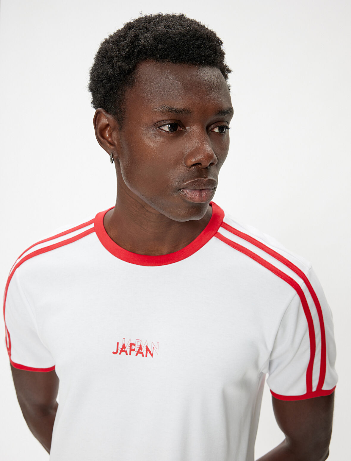 Slim Fit Tişört Slogan Baskılı Kısa Kollu Bisiklet Yaka Biyeli