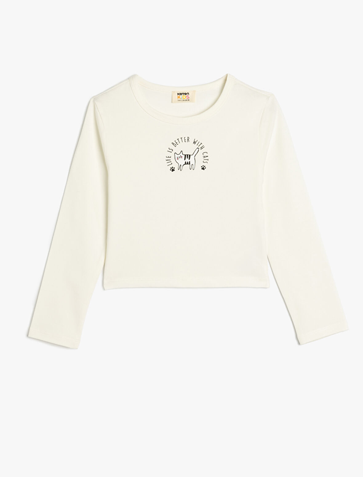 Tişört Uzun Kollu Kedi Baskılı Bisiklet Yaka Pamuklu