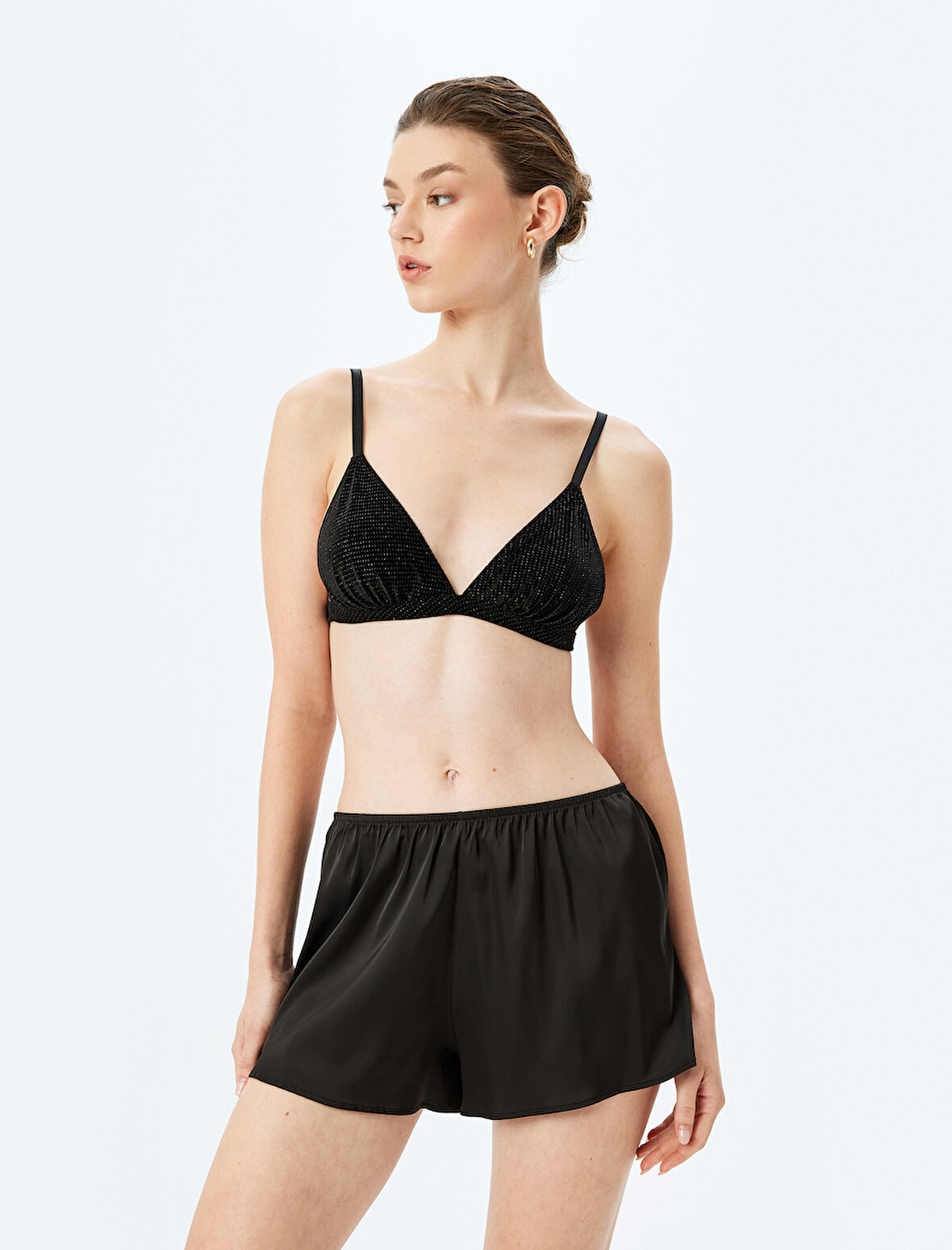 Bol Kalıp Mini Saten Şort Pijama Altı 