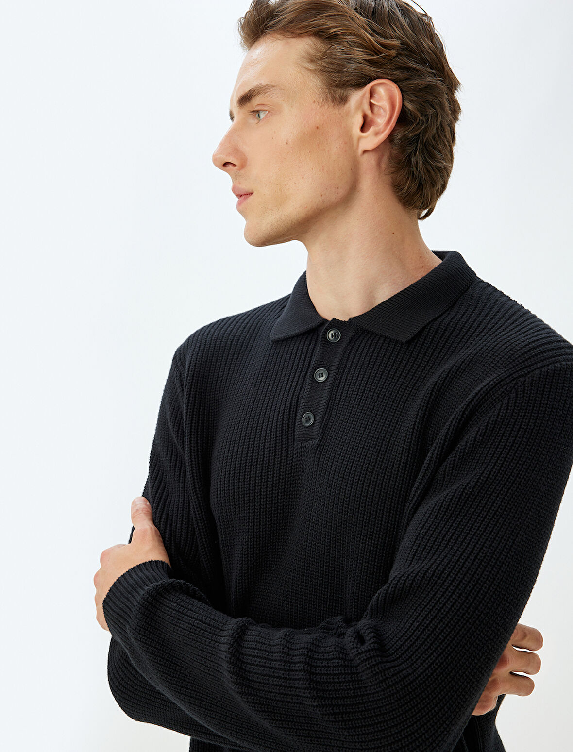 Kışlık Triko Kazak Polo Yaka Basic Düğmeli Pamuklu