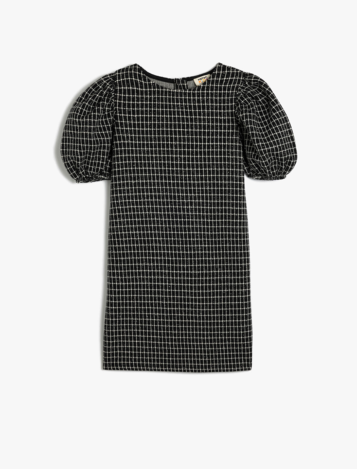 Balon Kollu Pötikareli Kareli Elbise Bisiklet Yaka 