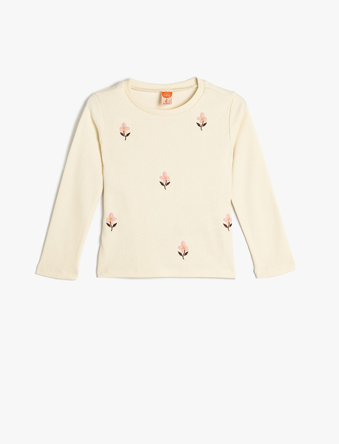 Tişört Uzun Kollu Çiçek Baskılı Bisiklet Yaka Pamuklu