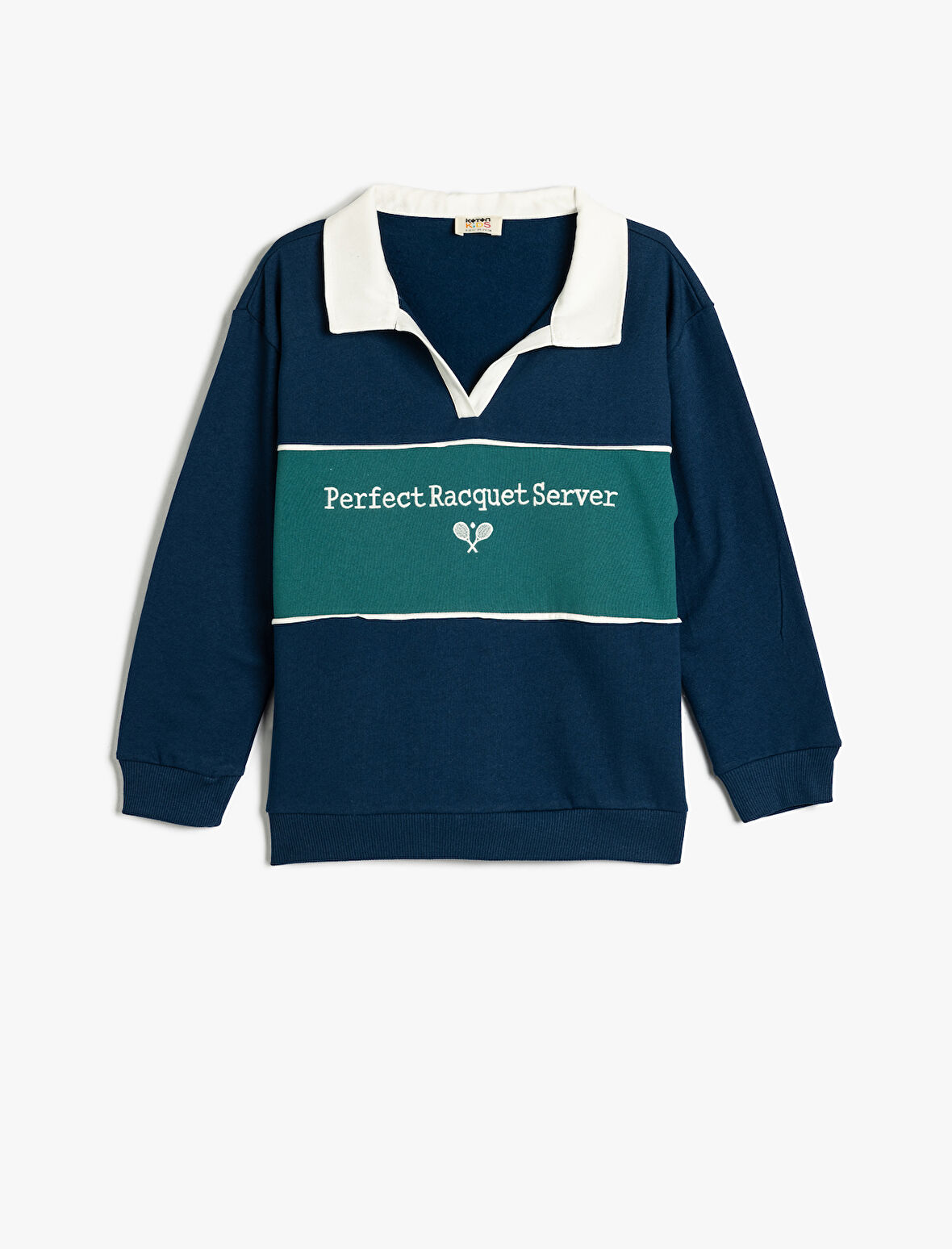 Oversize Sweatshirt Polo Yaka Baskı Detaylı Uzun Kollu