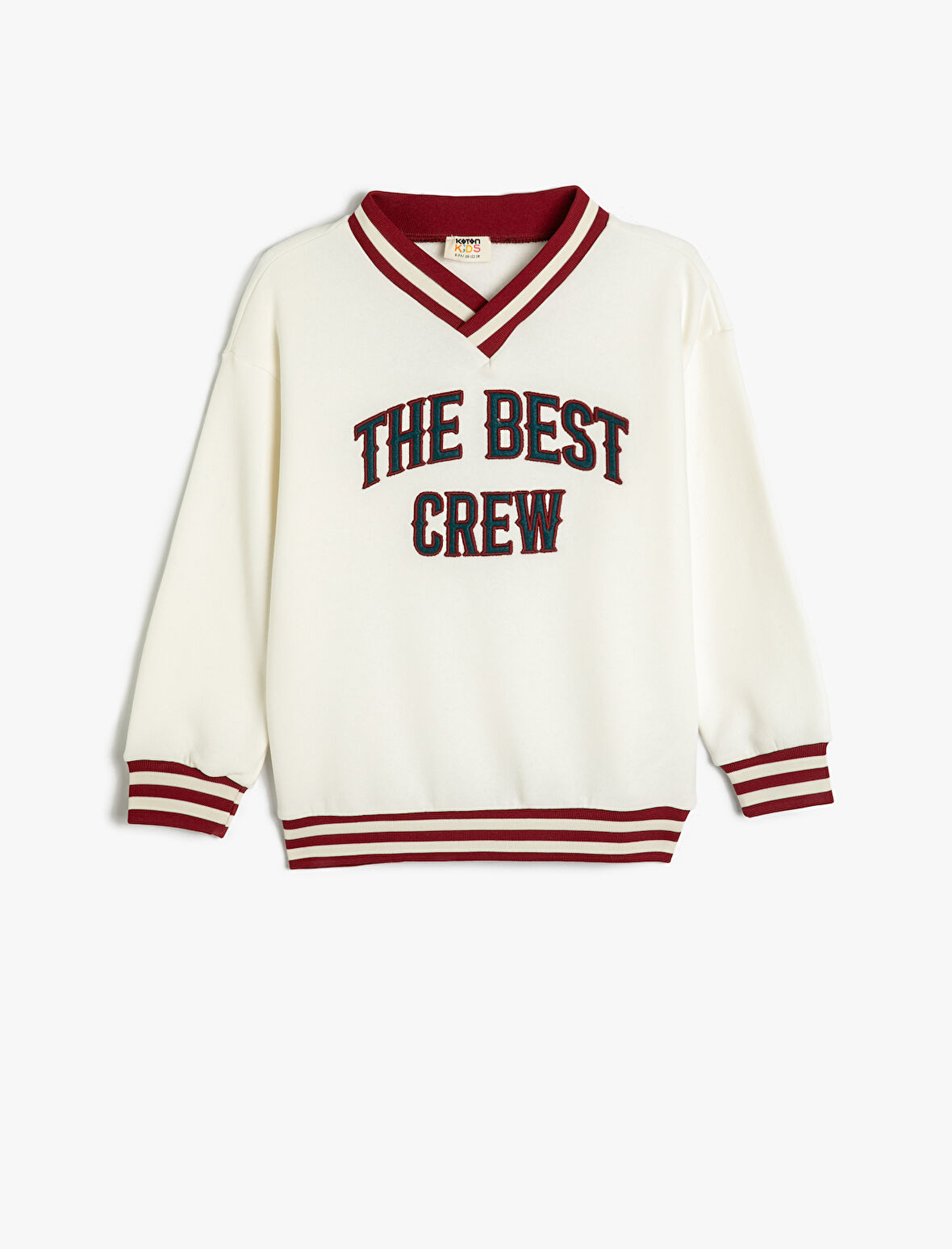 Sweatshirt İşleme Detaylı Uzun Kollu V Yaka Şardonlu 