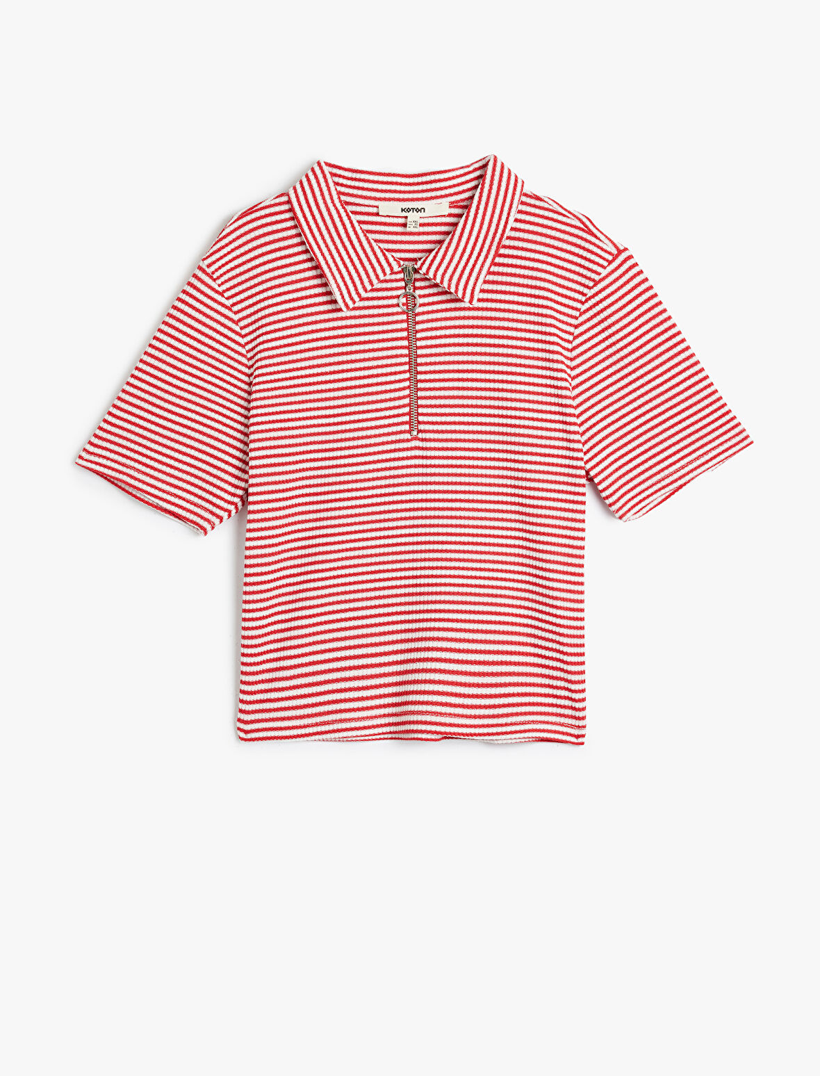 Polo Yaka Crop Tişört Yarım Fermuar Detaylı Kısa Kollu Slim Fit