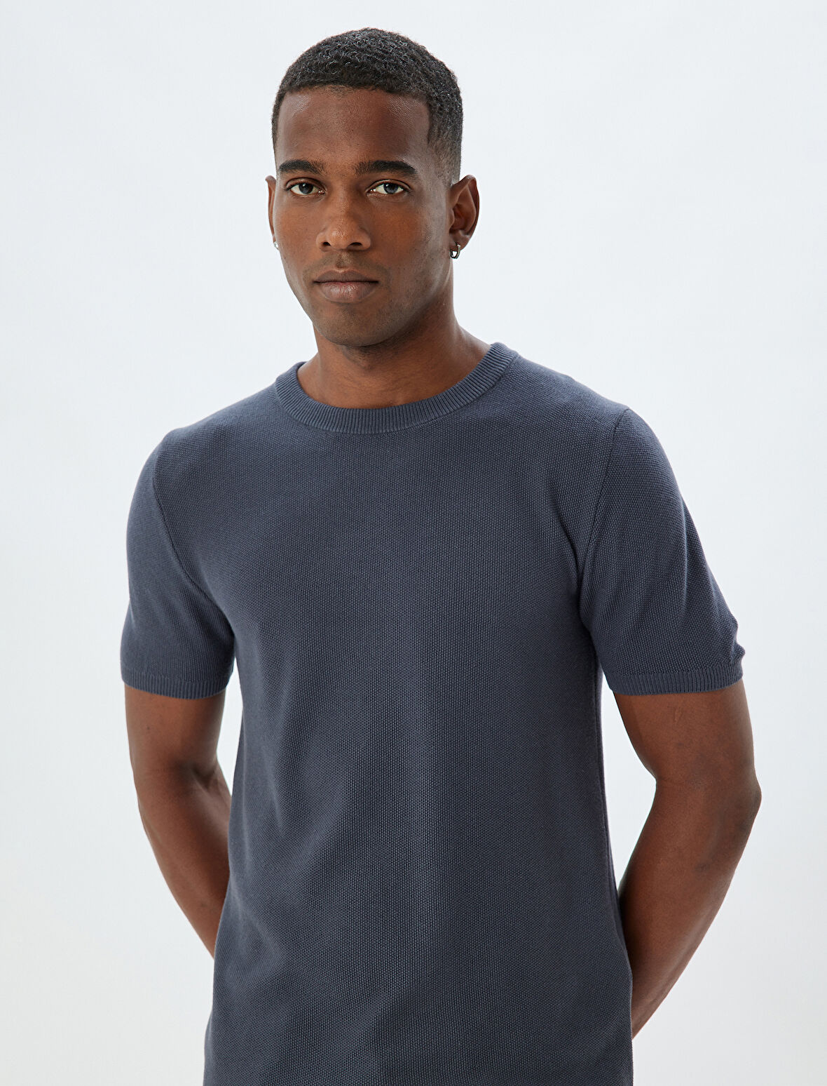 Triko Kazak Basic Bisiklet Yaka Kısa Kollu Pamuk Karışımlı