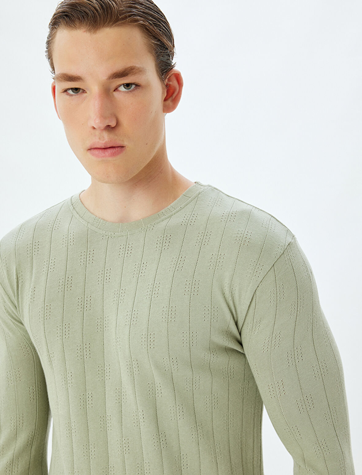 Bisiklet Yaka Kazak Dokulu Dar Kalıp Pamuklu