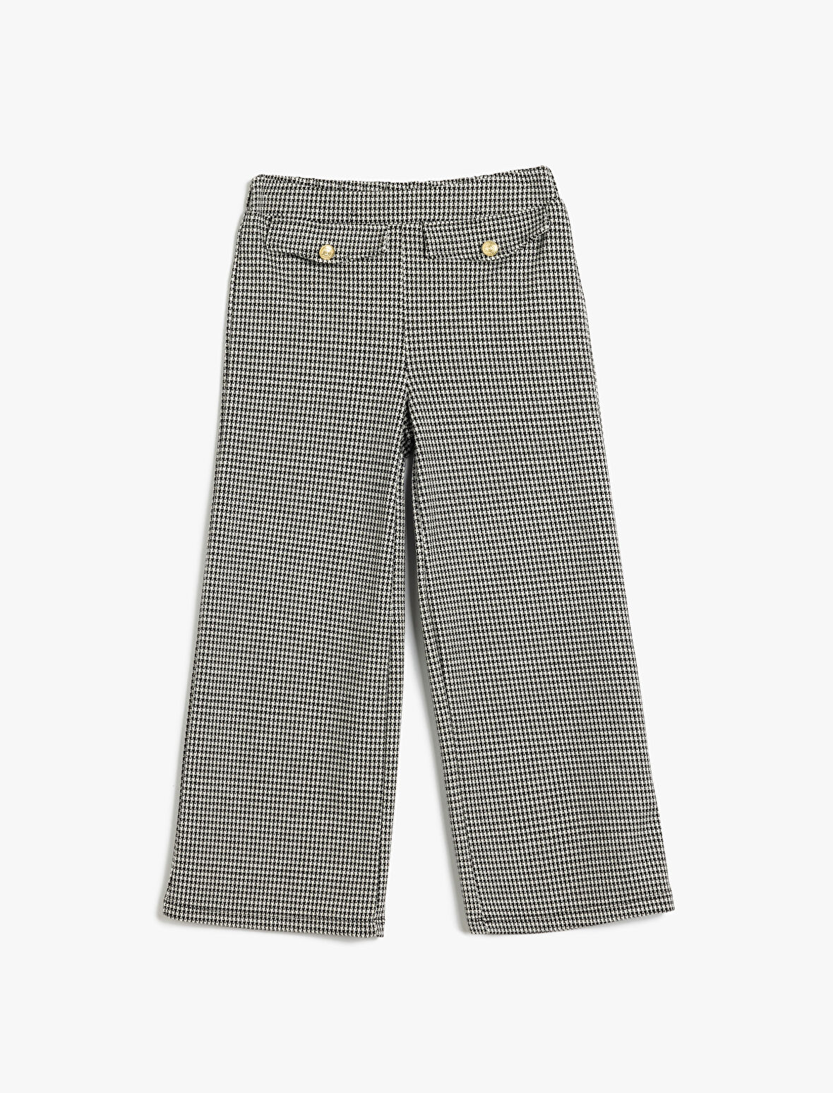 Ekoseli Bol Paça Pantolon Düğme ve Kapaklı Cep Detaylı 