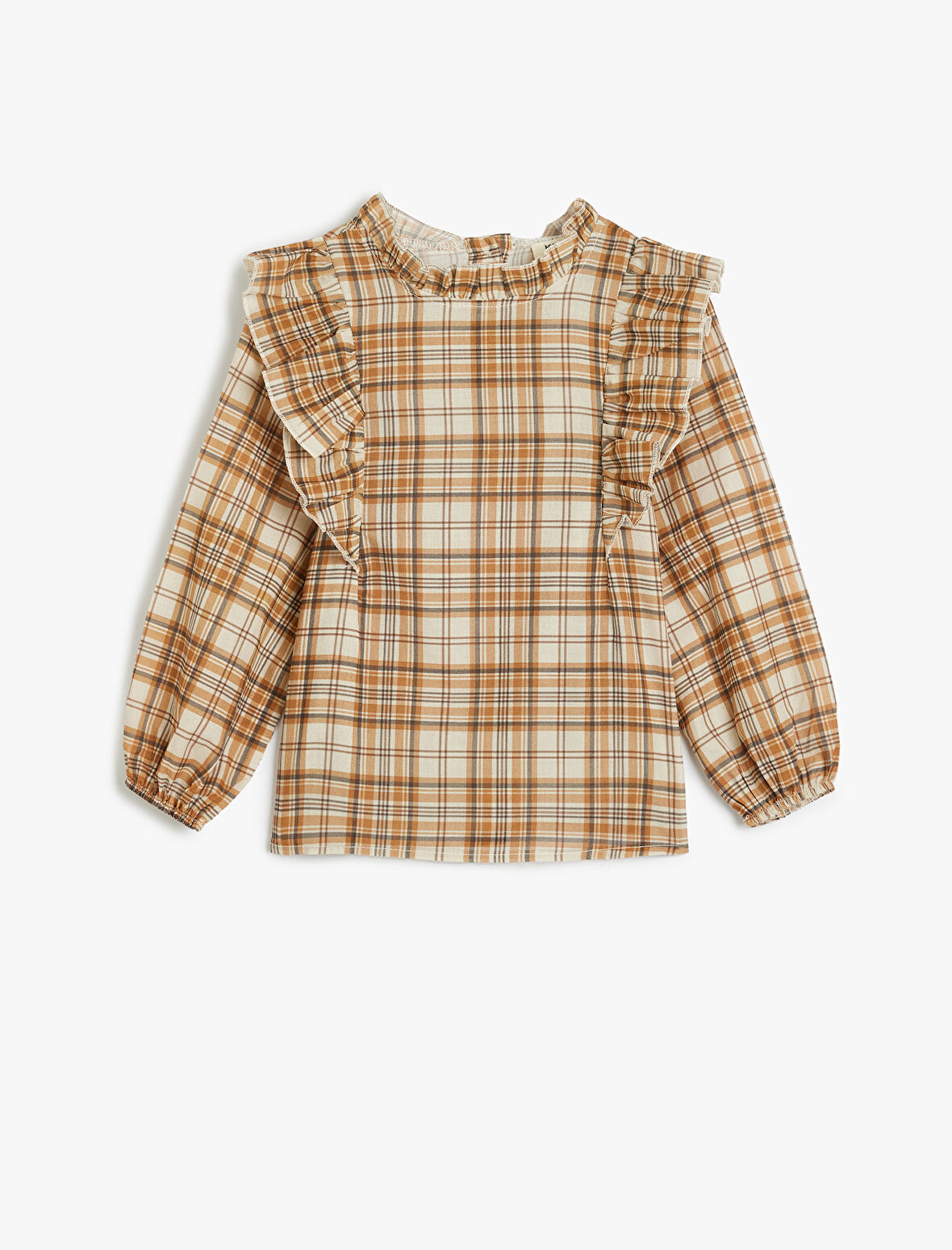 Yuvarlak Yaka Gömlek Fırfır Detaylı Uzun Kollu Pamuklu 