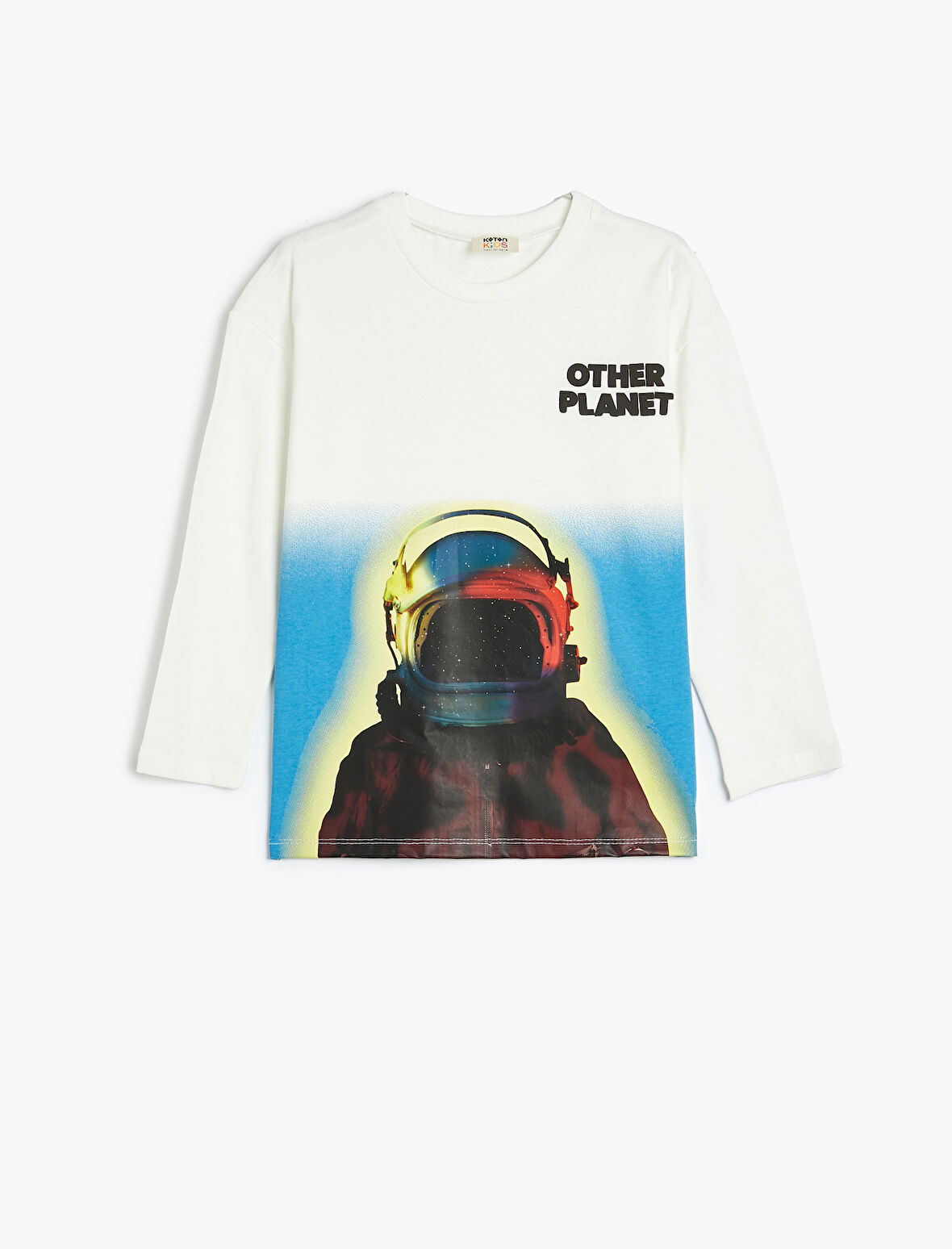 Tişört Uzun Kollu Bisiklet Yaka Astronot Baskılı Pamuklu