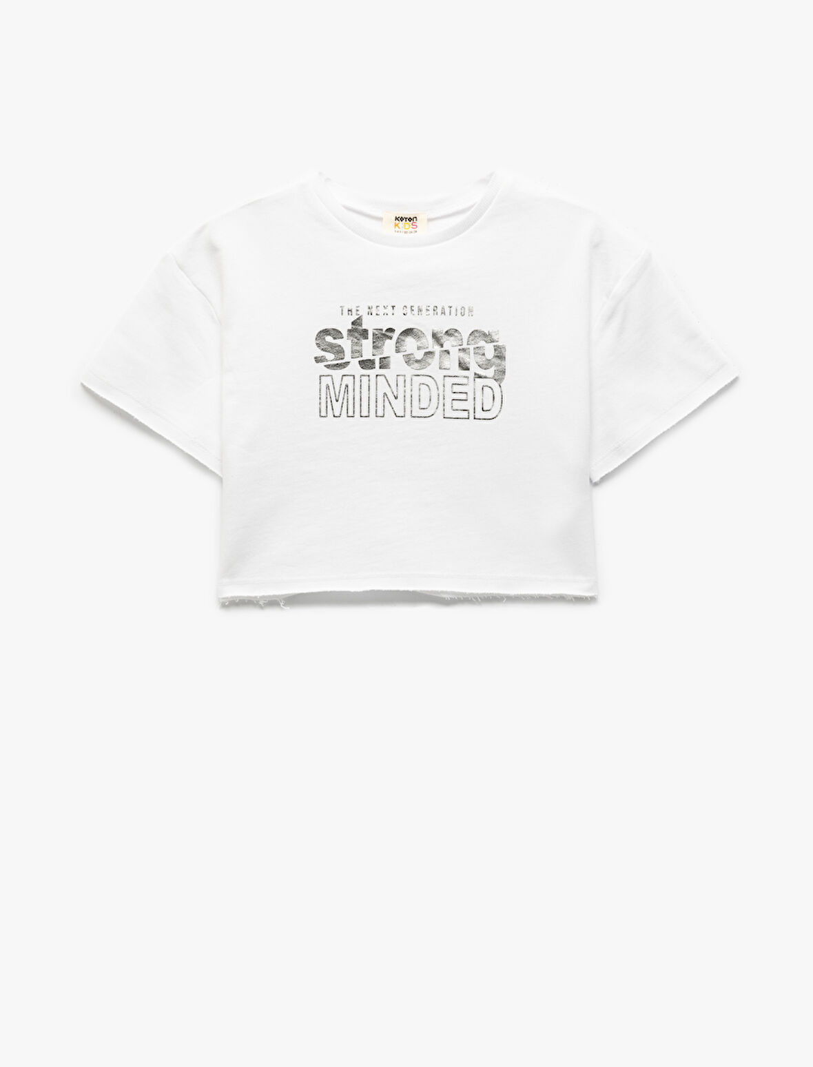 Slogan Baskılı Bisiklet Yaka Kısa Kollu Pamuklu Crop Tişört