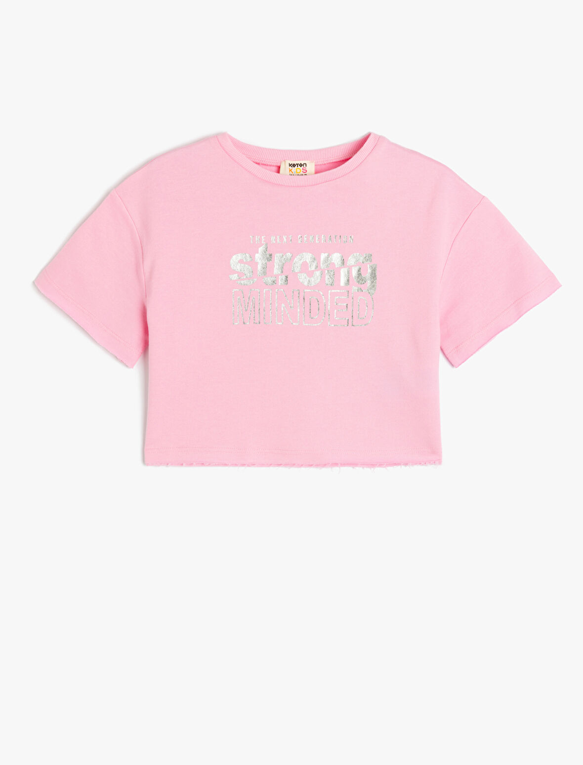 Slogan Baskılı Bisiklet Yaka Kısa Kollu Pamuklu Crop Tişört