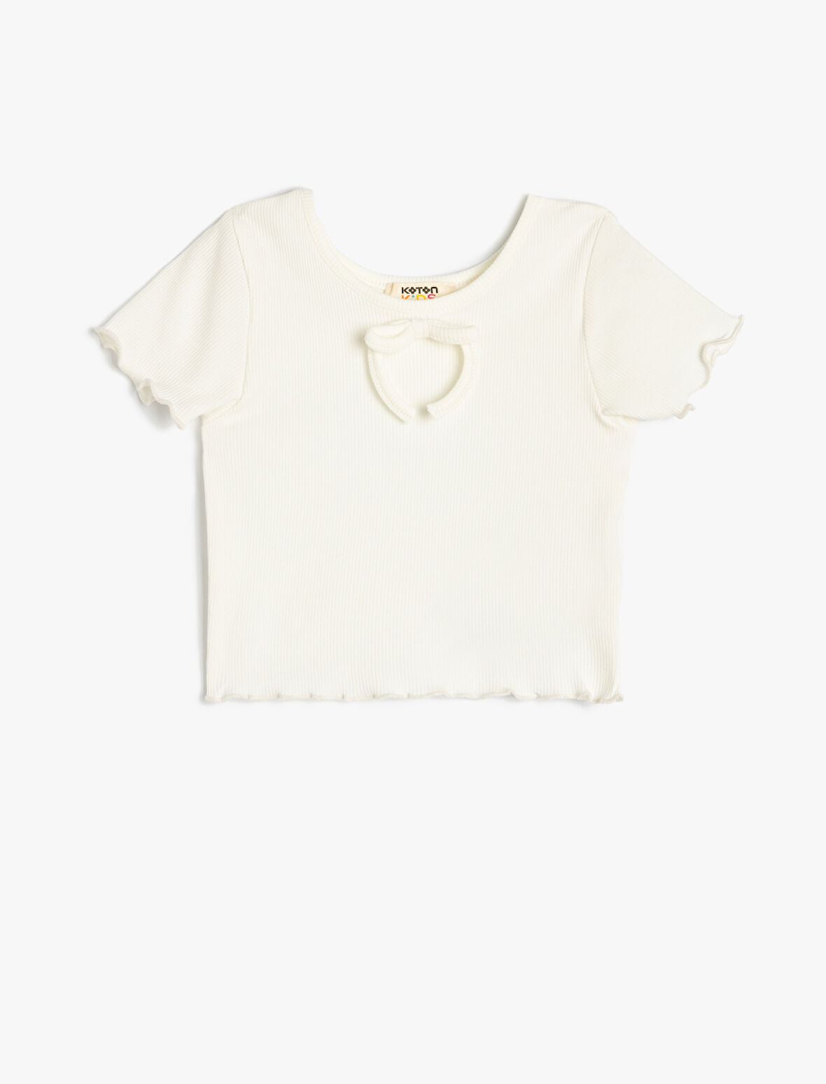 Fiyonk Detaylı Kısa Kollu Bisiklet Yaka Pamuklu Tişört