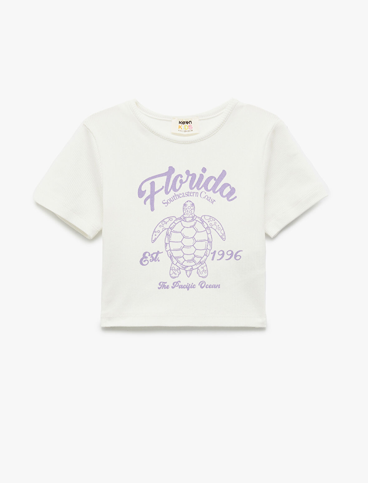 Baskılı Kısa Kollu Bisiklet Yaka Pamuklu Crop Tişört