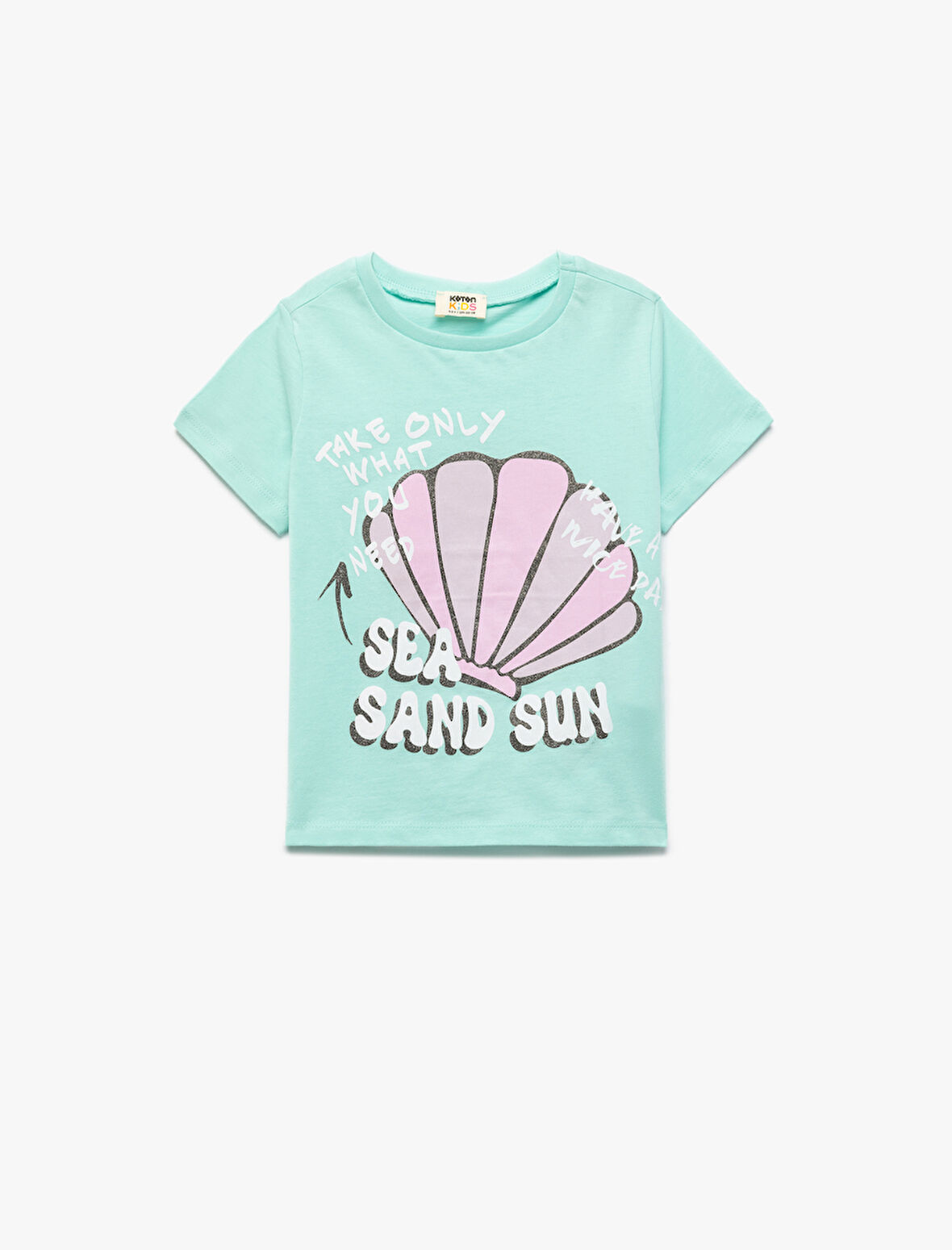 Pamuklu Kısa Kollu Bisiklet Yaka Deniz Kabuğu Baskılı Tişört