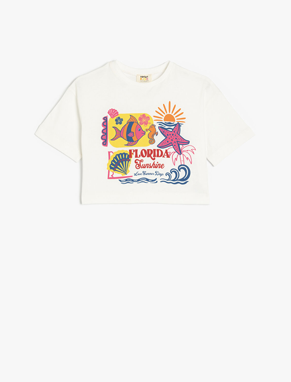 Bisiklet Yaka Yaz Temalı Baskı Detaylı Kısa Kollu Pamuklu Tişört