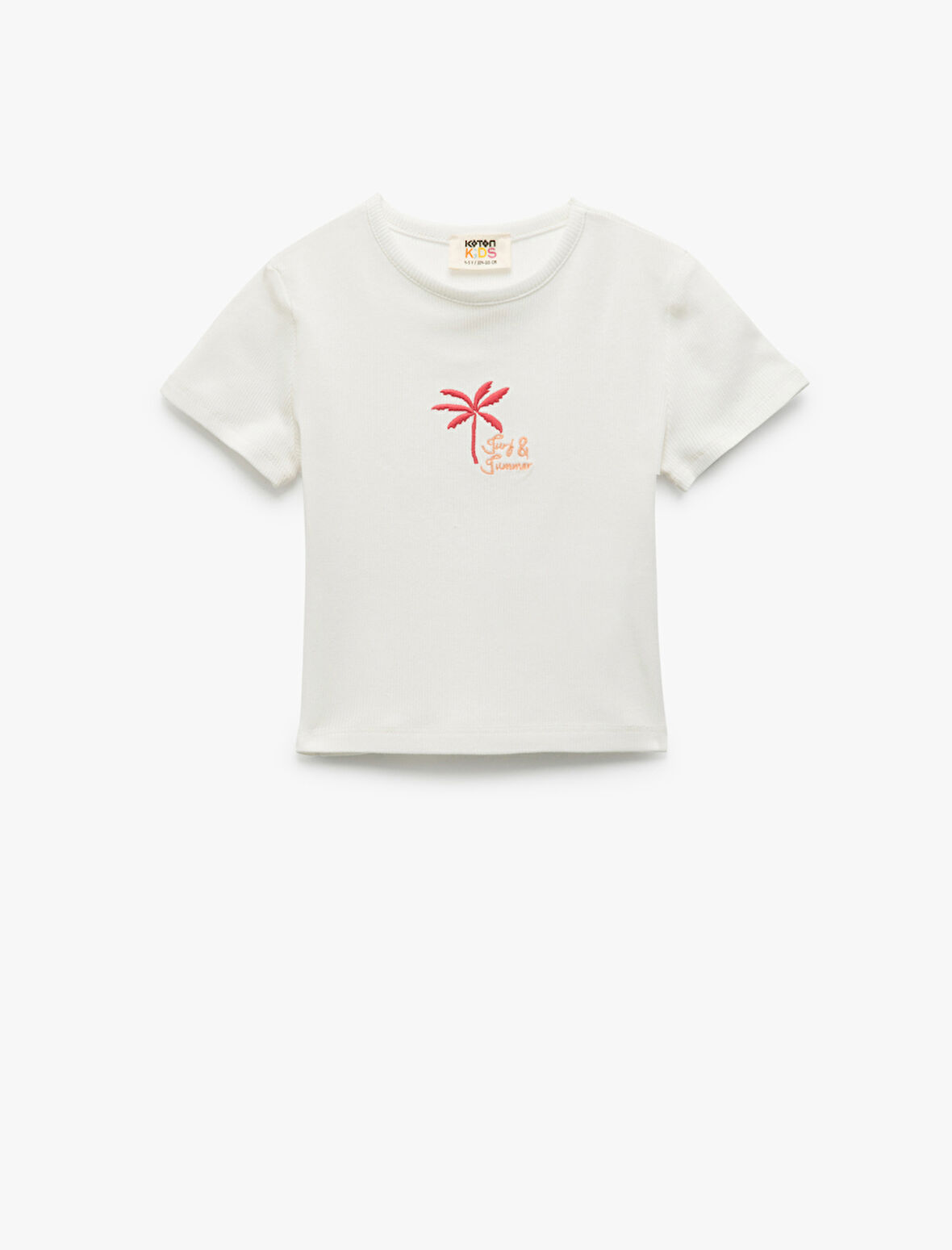 Bisiklet Yaka Kısa Kollu Pamuklu Palmiye Baskılı Tişört