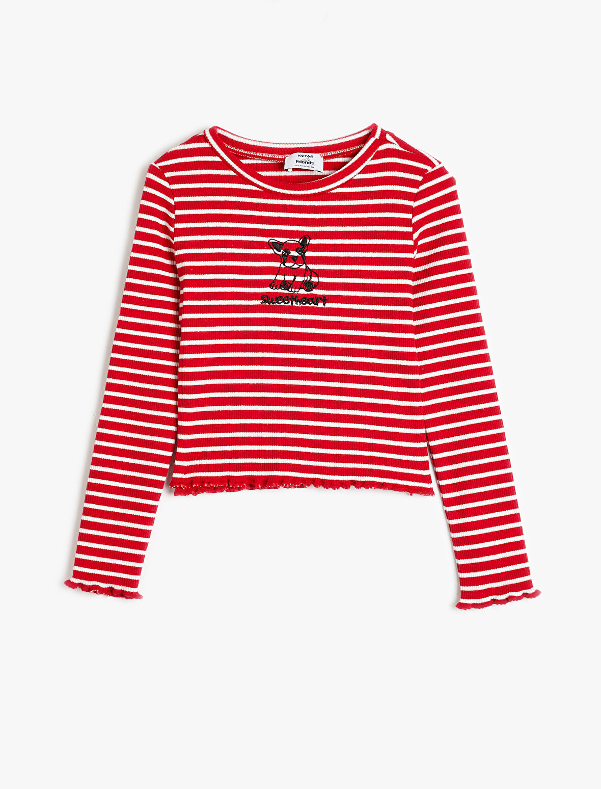 Tişört Köpek İşlemeli Uzun Kollu Bisiklet Yaka Ribanalı