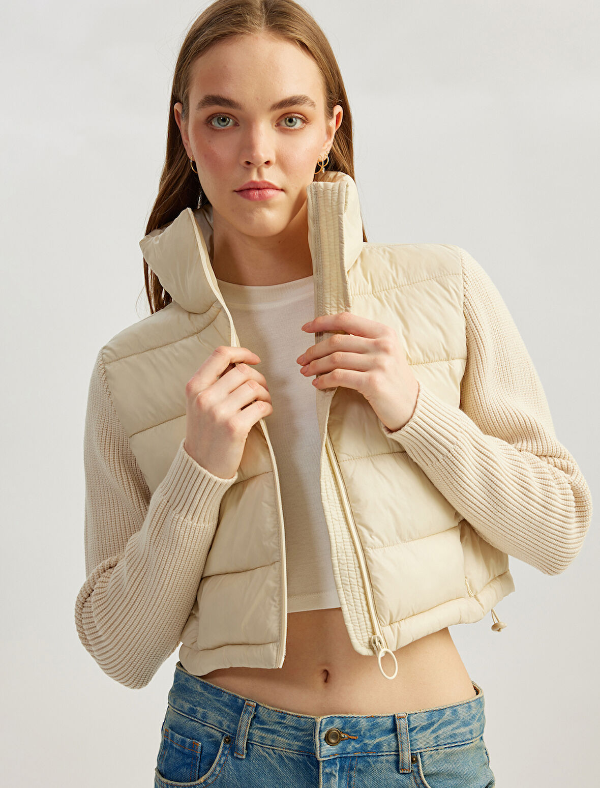 Dik Yaka Slim Fit Fermuarlı Uzun Kollu Ceket