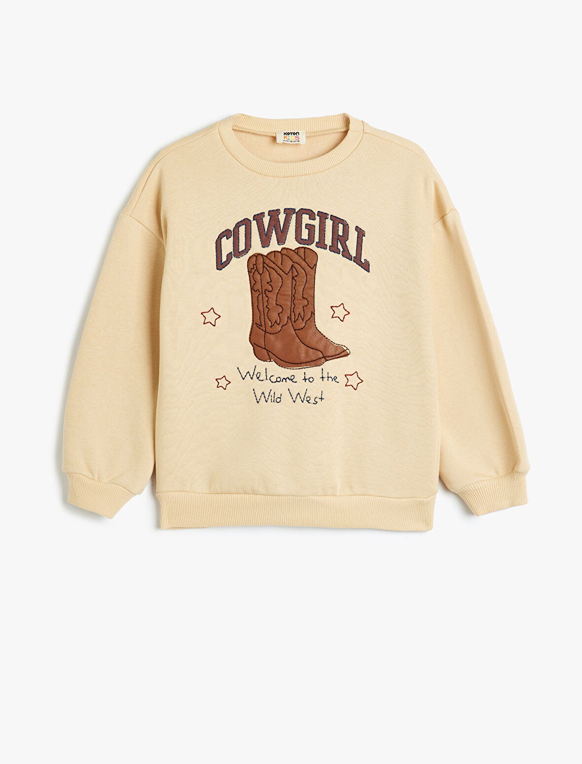 Sweatshirt Uzun Kollu Bisiklet Yaka Aplike Detaylı Şardonlu