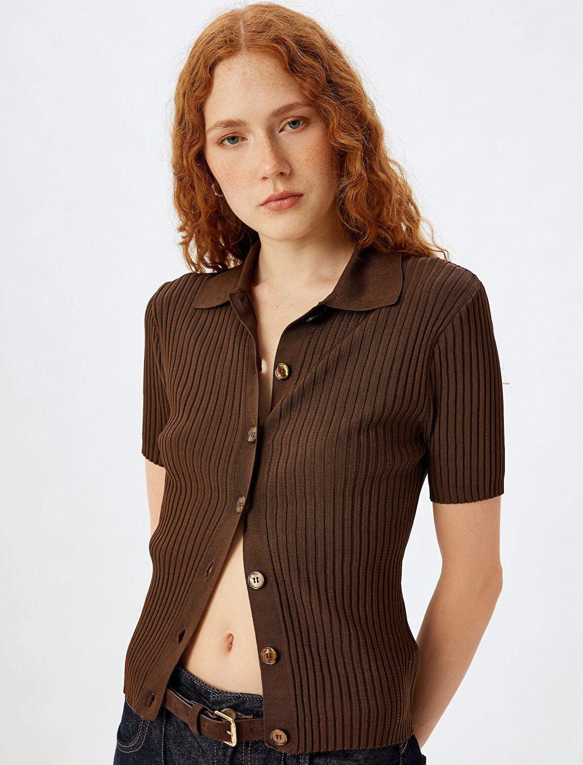 Polo Yaka Triko Kazak Kısa Kollu Düğmeli 