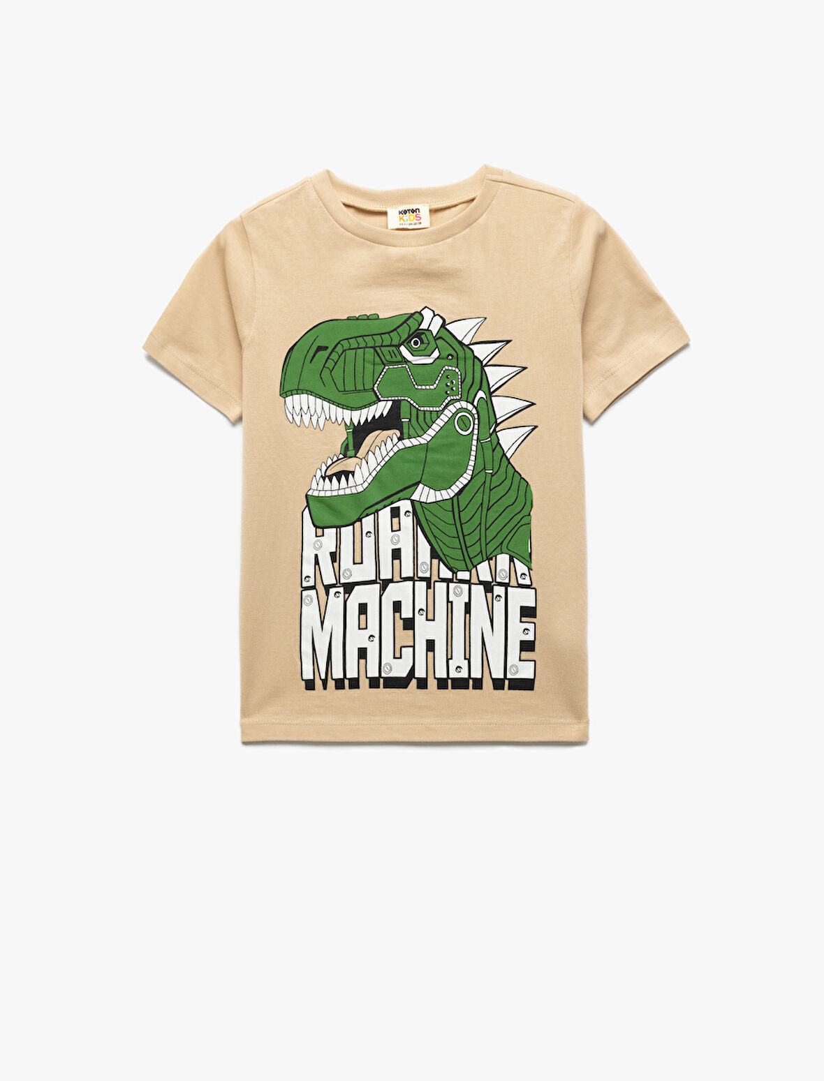 Dinozor Baskılı Bisiklet Yaka Kısa Kollu Pamuklu Tişört