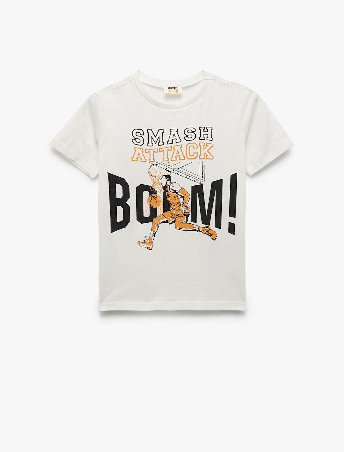 Basketbol Baskılı Bisiklet Yaka Kısa Kollu Pamuklu Tişört