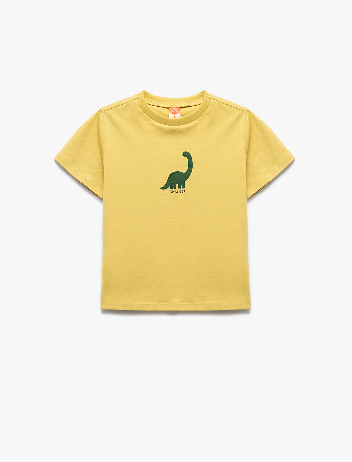 Dinozor Baskılı Kısa Kollu Bisiklet Yaka Pamuklu Tişört