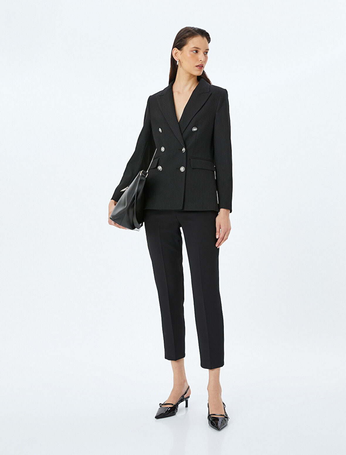 Slim Fit Yüksek Bel Cepli Cigarette Kumaş Pantolon