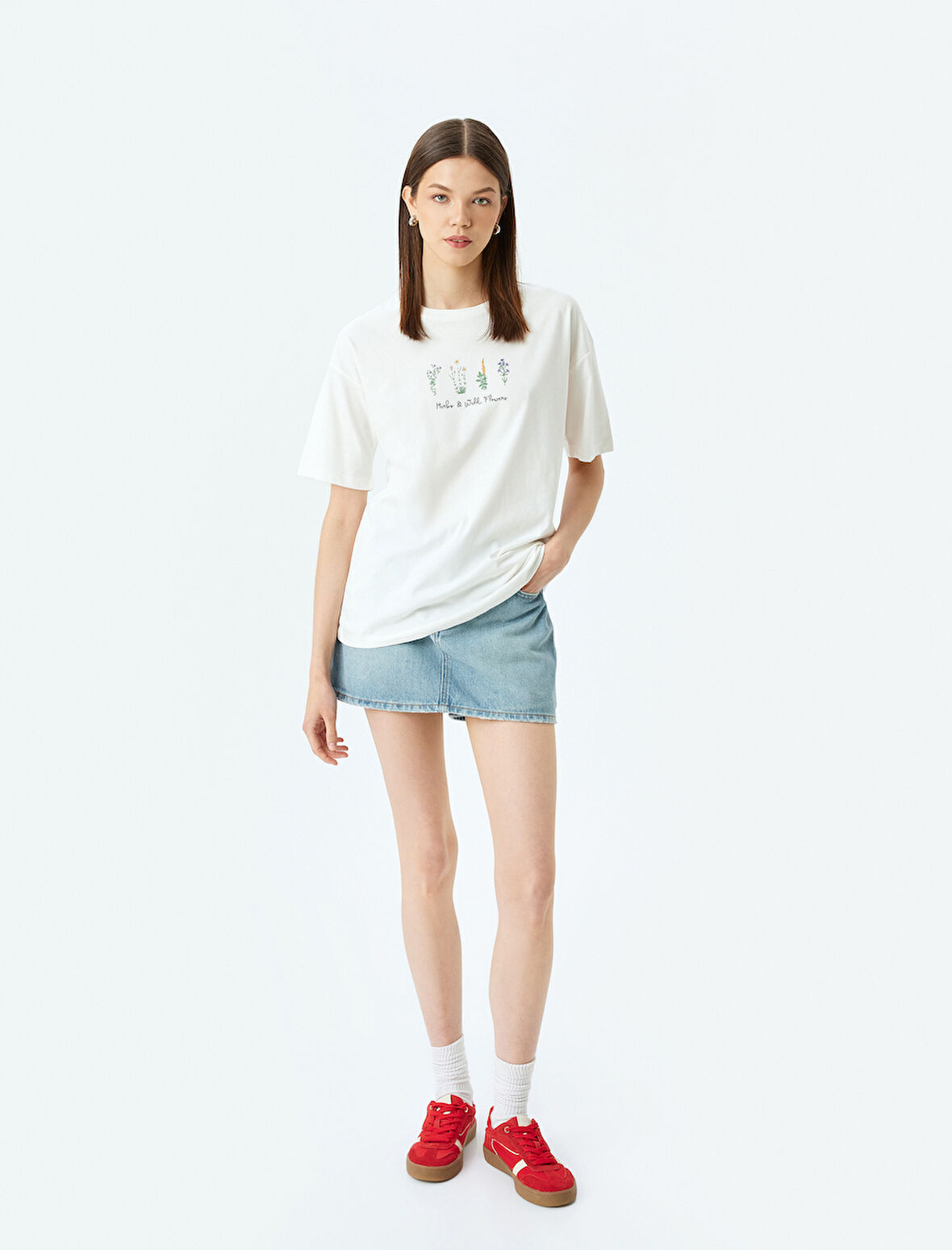 Slogan Baskılı Kısa Kollu Bisiklet Yaka Rahat Kalıp Tişört