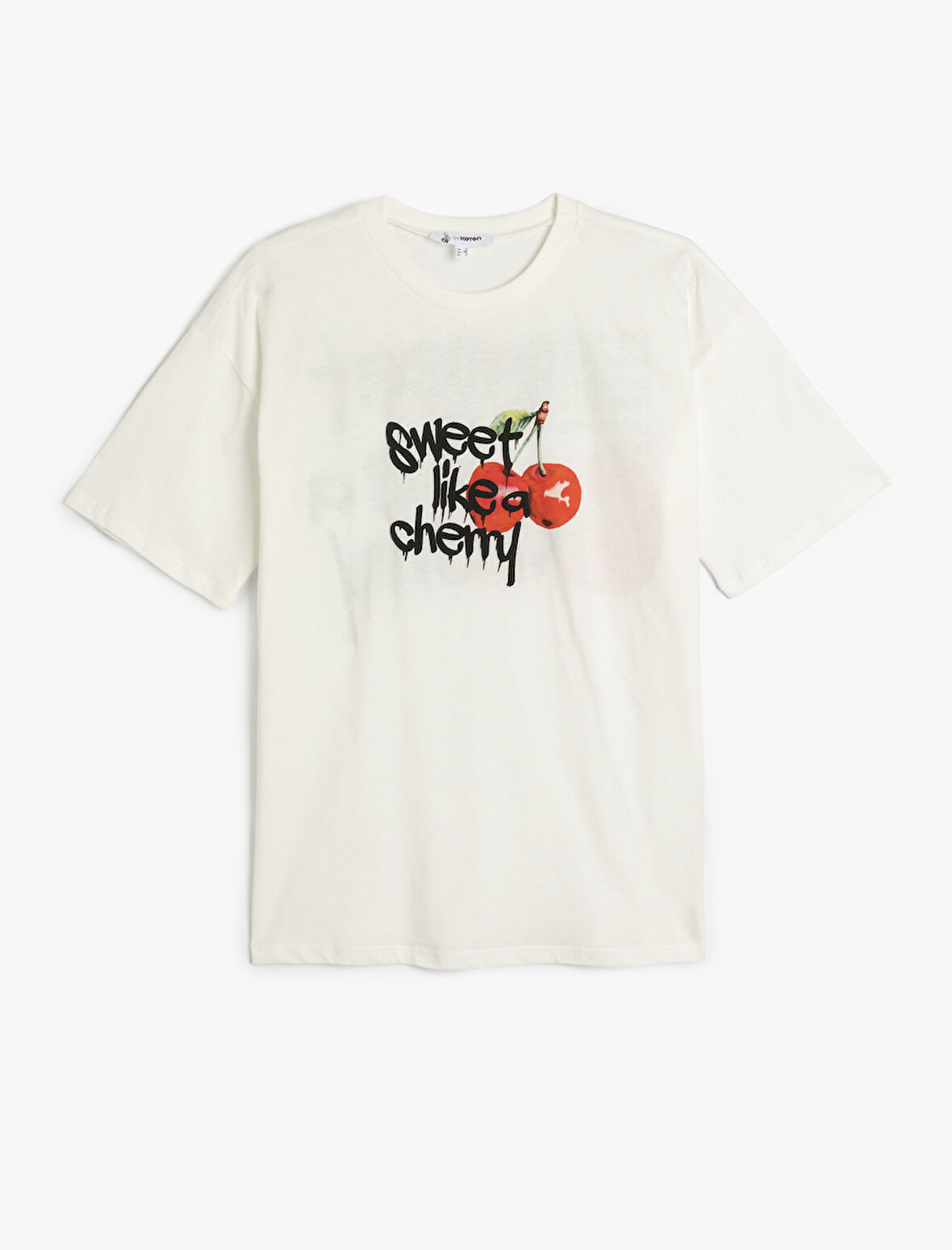 Arkası Kiraz Baskılı Bisiklet Yaka Kısa Kollu Tişört